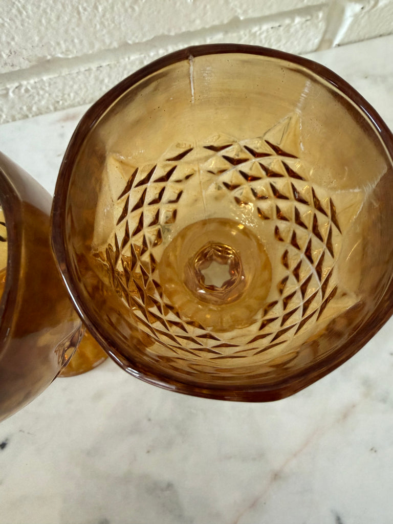 Vintage Diamond Point Goblet Glassware Set Amber