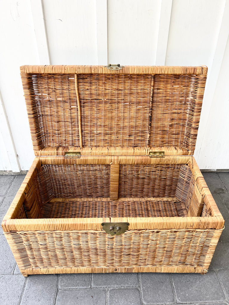 Wicker Trunk Chest with Etched Brass Hardware