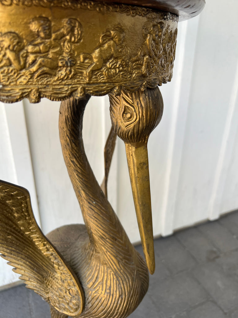 Vintage Bronze & Marble Crane Bird Pedestal Table