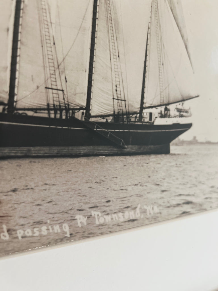 Framed Original Vintage Nautical Print Schooner