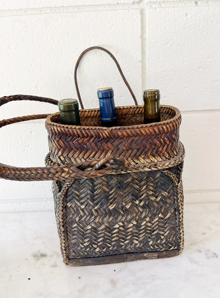 Vintage Woven Wicker Backpack Basket