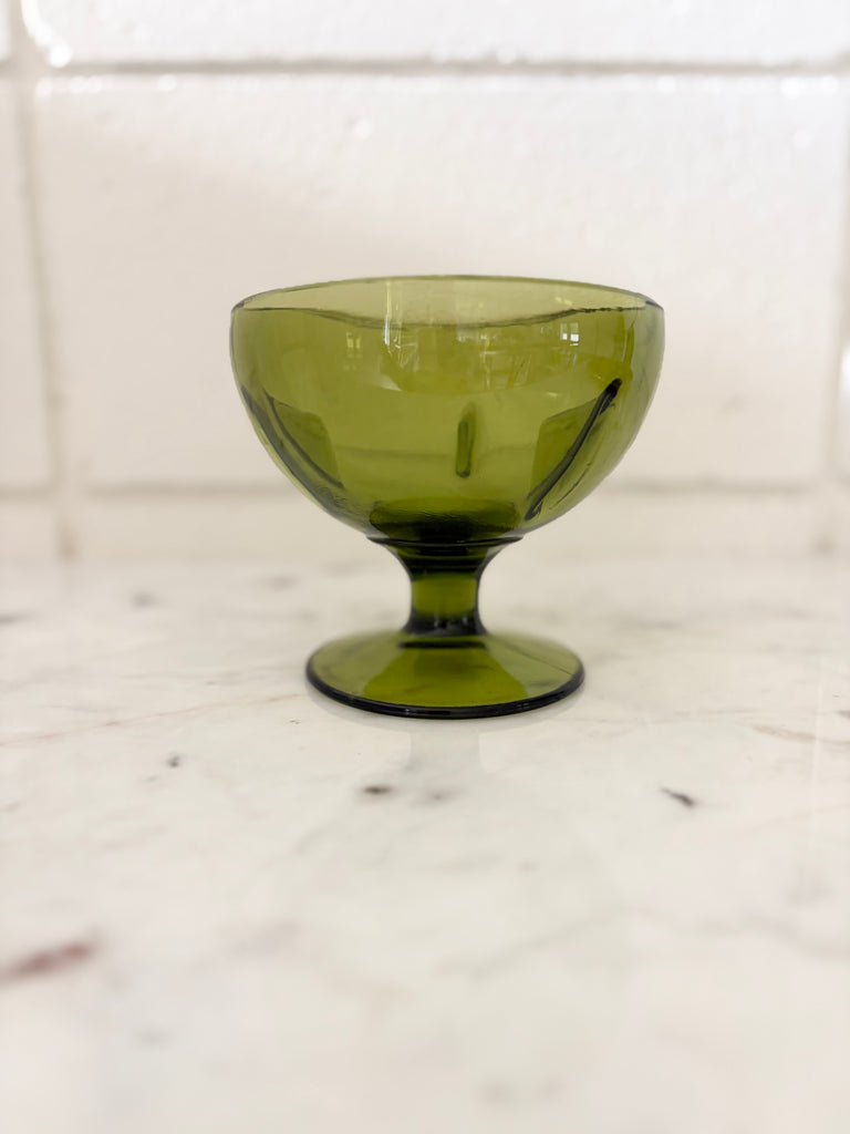 Vintage Indiana Glass Green Pedestal Bowl