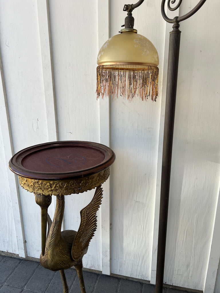 Antique Victorian Beaded Fringe Brass Floor Lamp