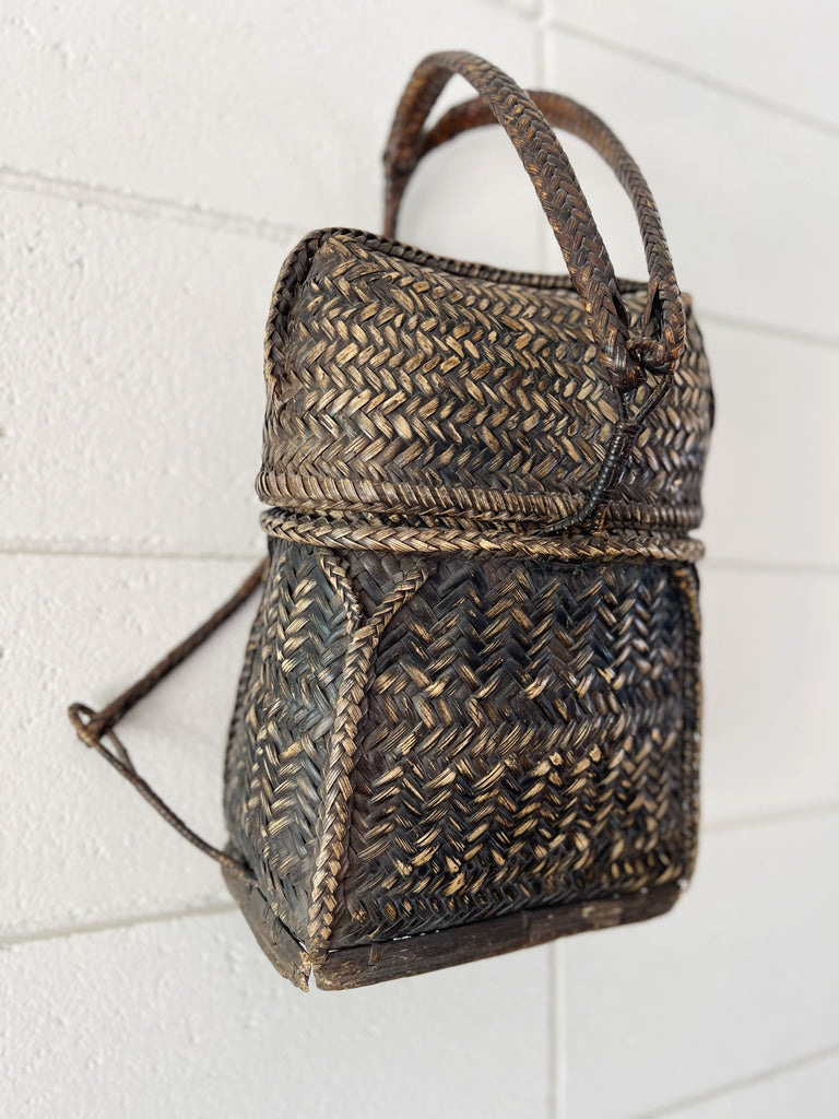 Vintage Woven Wicker Backpack Basket