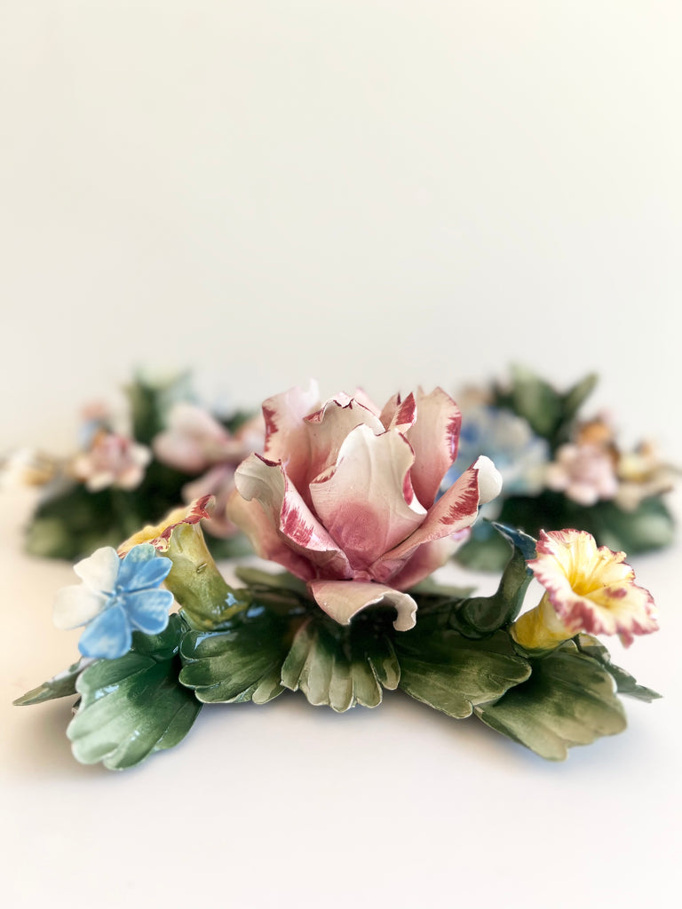 Vintage Italian Porcelain Candle Holder Set