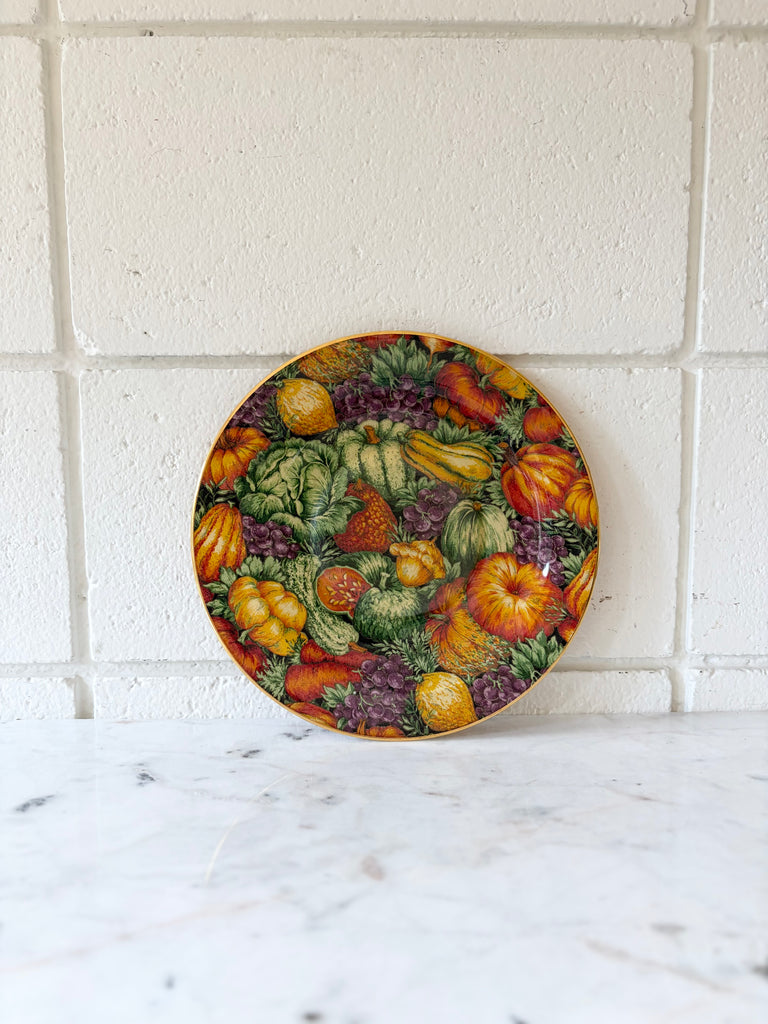 Vintage Gold Rimmed Autumn Harvest Thanksgiving Reverse Decoupage Plate
