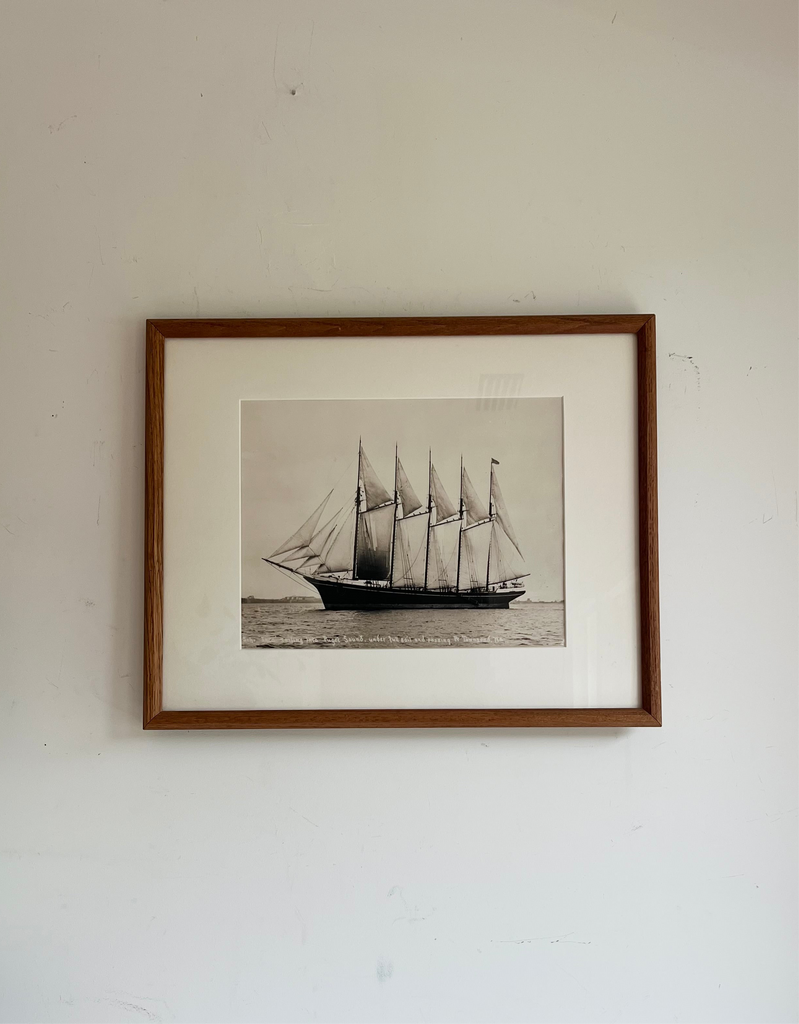 Framed Original Vintage Nautical Print Schooner