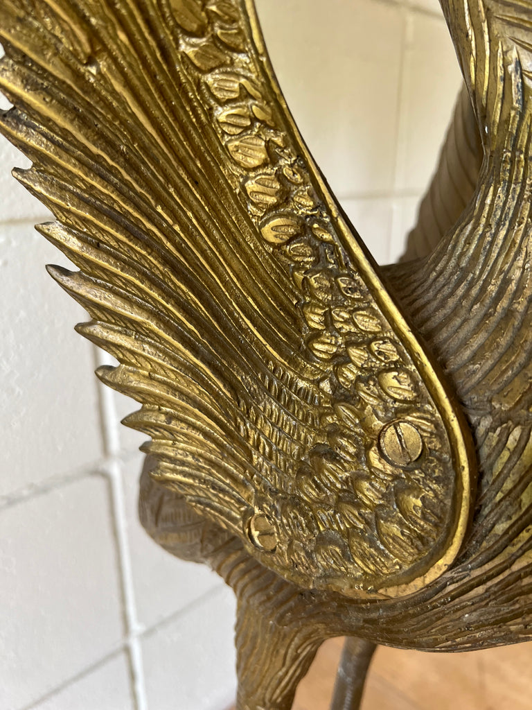 Vintage Bronze & Marble Crane Bird Pedestal Table