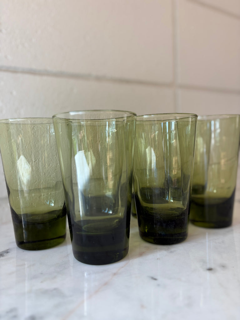 Vintage Libbey Emerald Green Highball Tumbler Glassware Set of 7
