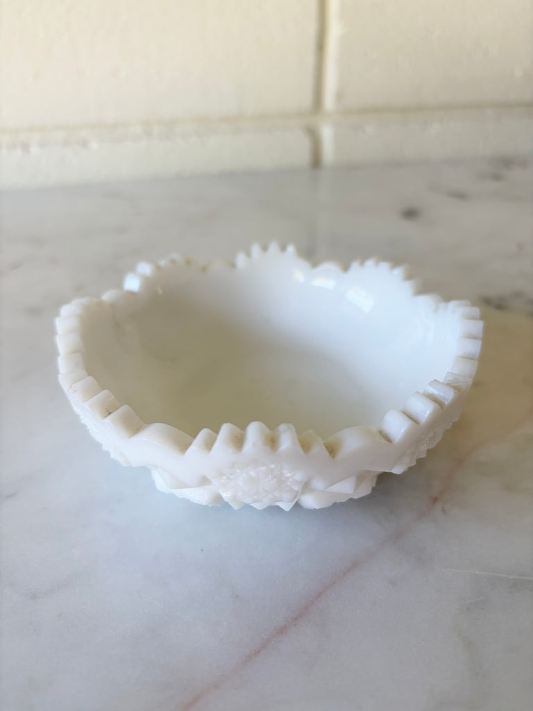 Vintage White Milk Glass Westmoreland Old Quilt Pattern Dish