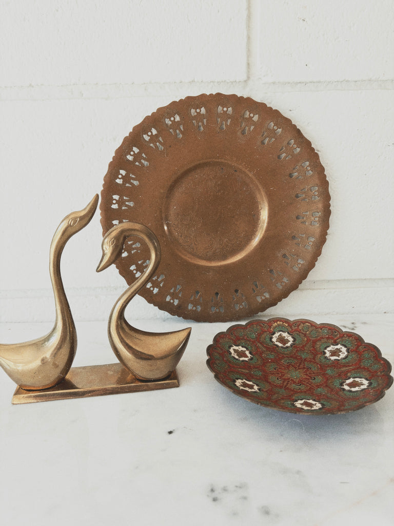 Vintage Brass Swan Mounted Pair