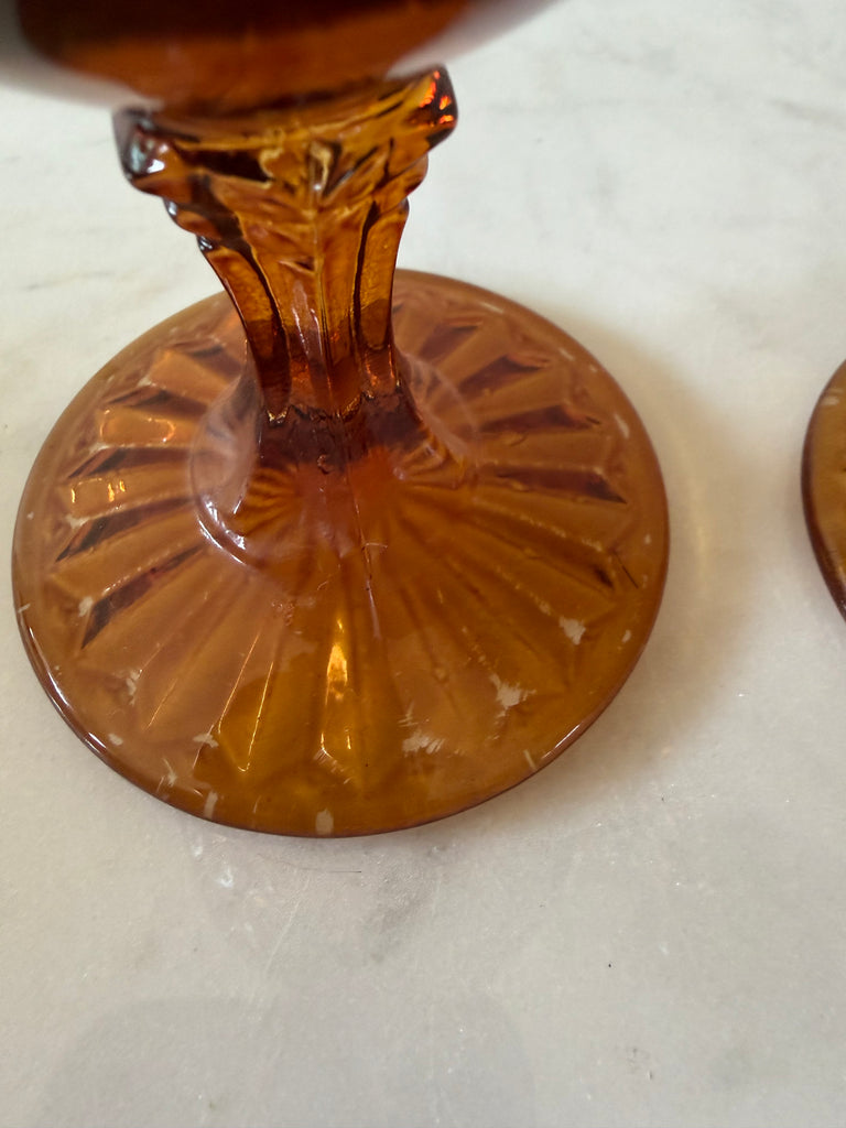 Vintage Diamond Point Goblet Glassware Set Amber