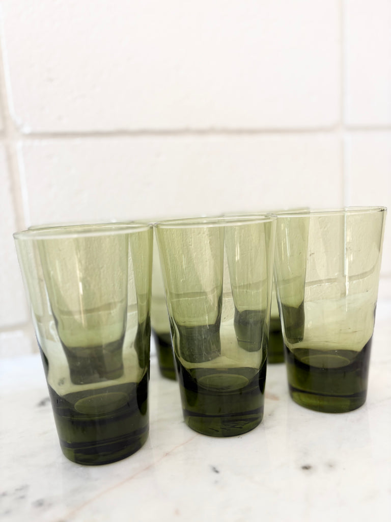 Vintage Libbey Emerald Green Highball Tumbler Glassware Set of 7