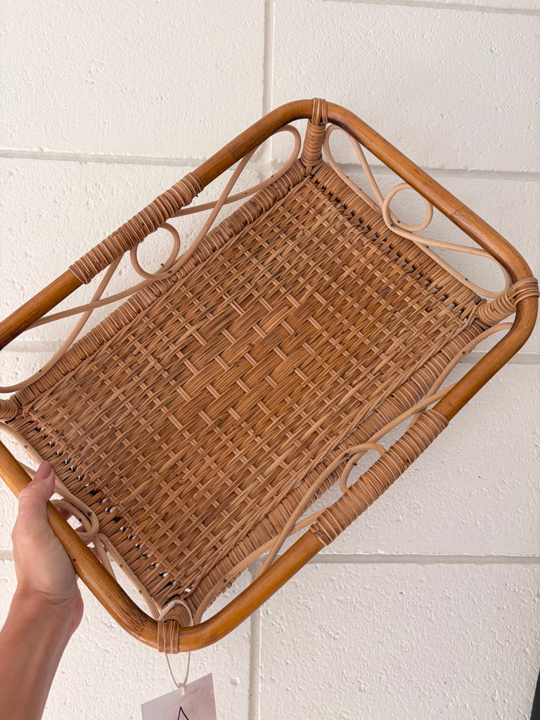 Vintage Bamboo Handwoven Rattan Basket Serving Tray