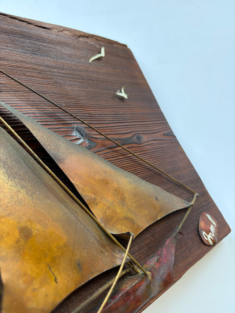 Wall Hanging Sailboat Brass Copper Metal Artwork