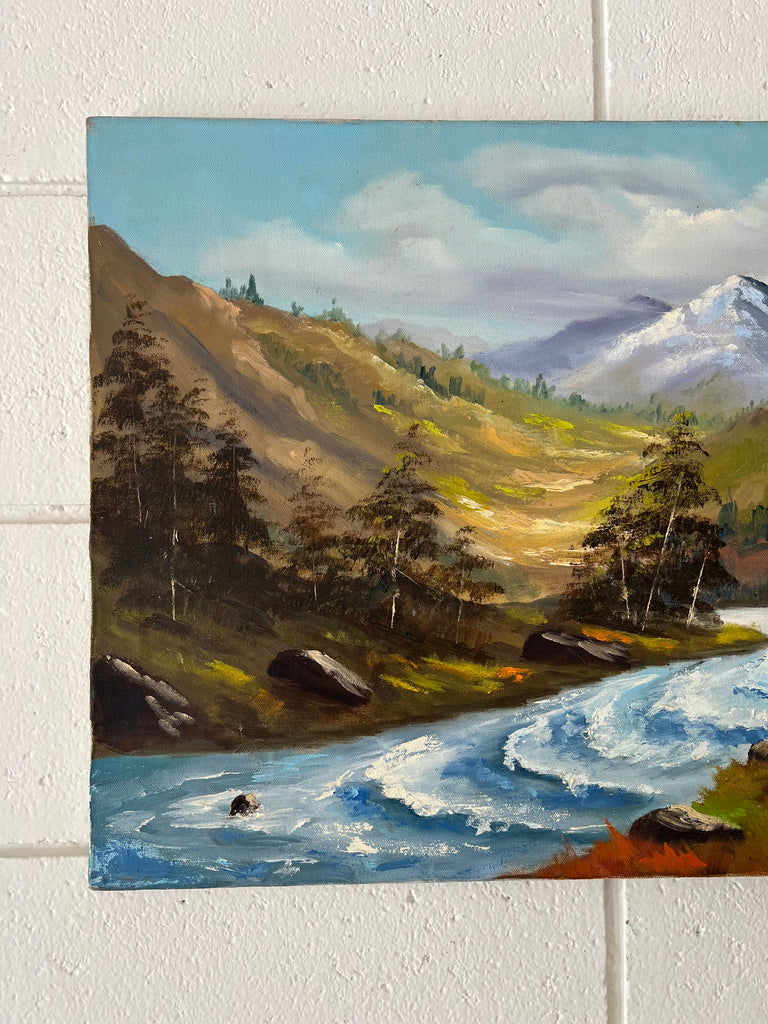 Signed Original Painting Mountain Stream Canvas