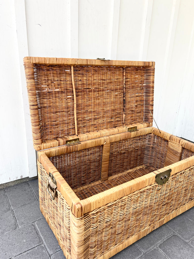 Wicker Trunk Chest with Etched Brass Hardware