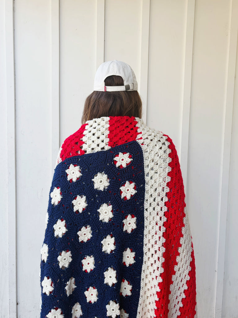 Handmade Patriotic American Flag Crochet Blanket