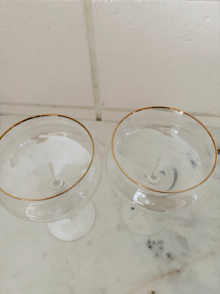 Vintage Inspired Fluted Coupe Gold Rim Glassware Set of 2