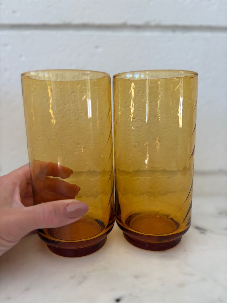 Libbey Amber Diamond Tumbler Optic Swirl Glassware Set