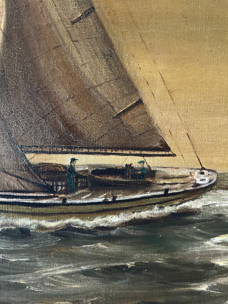 Signed Original Painting Mid 20th Vintage Sailboat Seascape