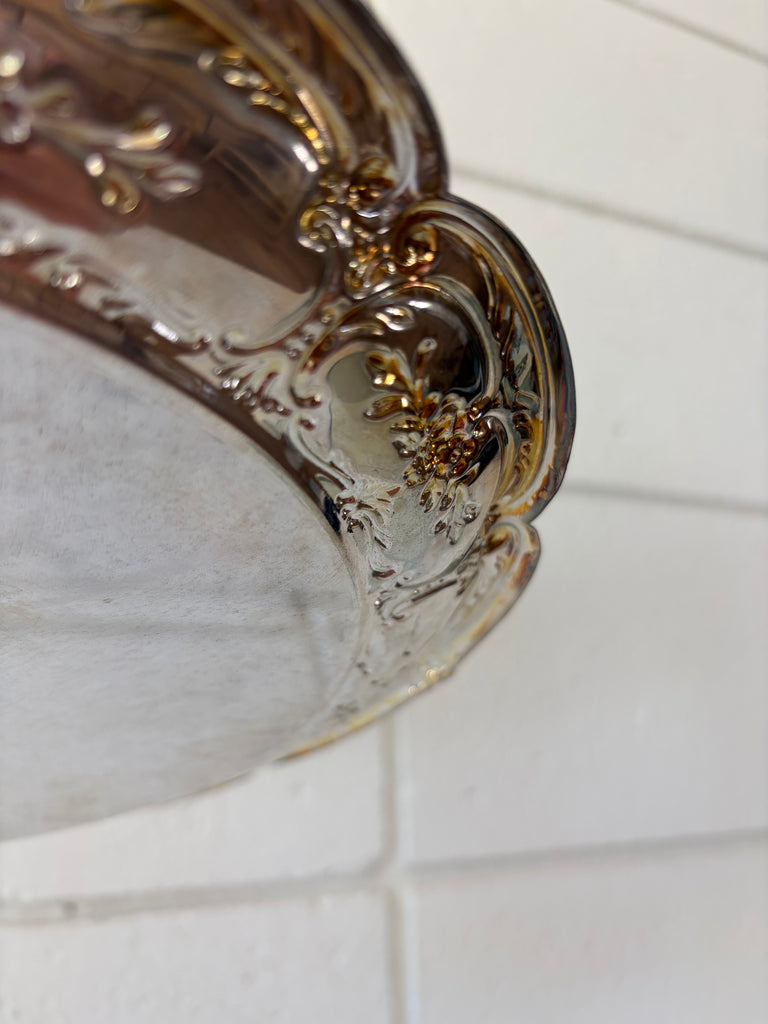 Scalloped Silver Ornate Round Mirror Tray