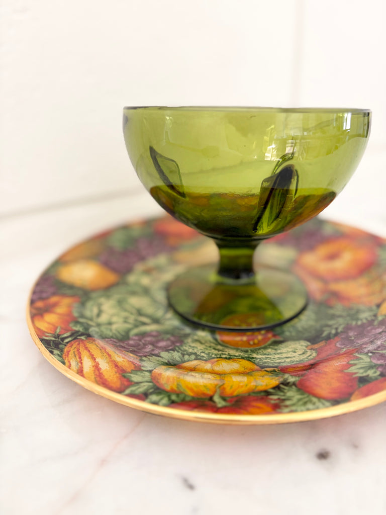 Vintage Gold Rimmed Autumn Harvest Thanksgiving Reverse Decoupage Plate