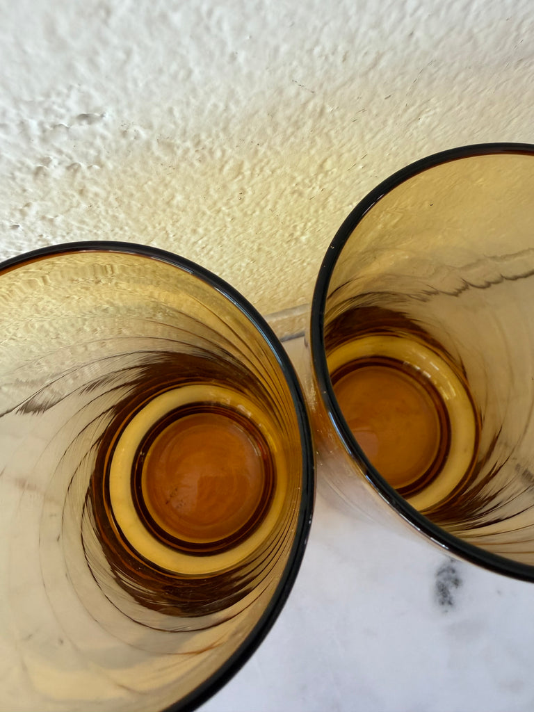 Libbey Amber Diamond Tumbler Optic Swirl Glassware Set