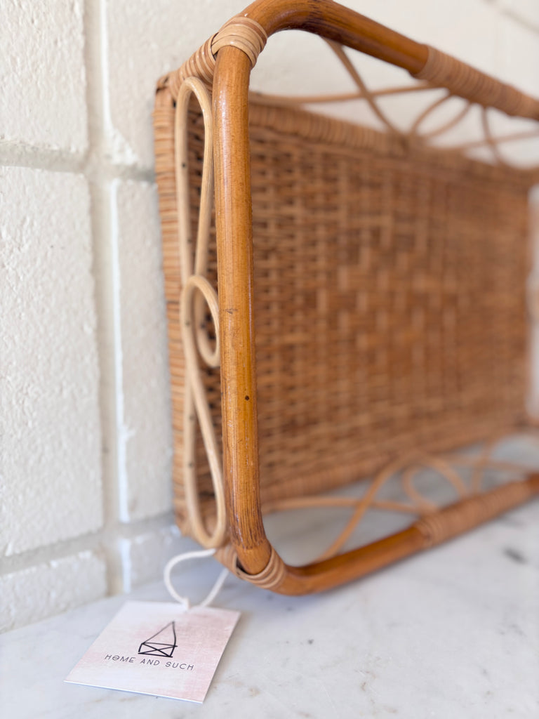 Vintage Bamboo Handwoven Rattan Basket Serving Tray