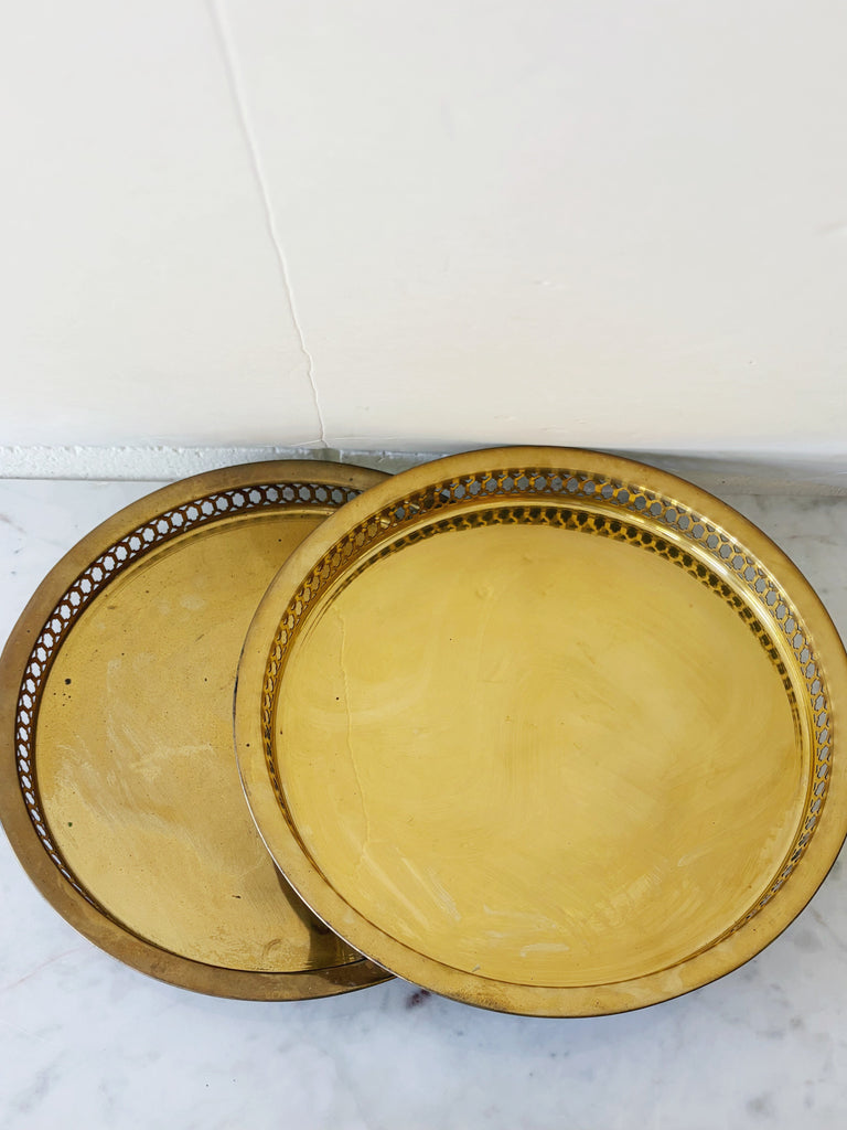 Vintage Brass Round Tray Set of 2