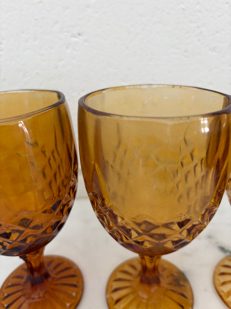 Vintage Diamond Point Goblet Glassware Set Amber