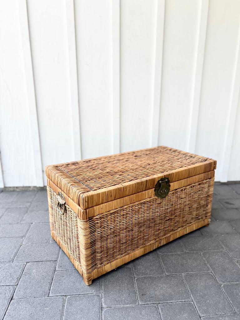 Wicker Trunk Chest with Etched Brass Hardware