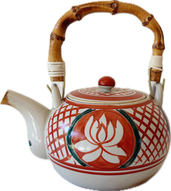 Hand-painted Lotus Ceramic Teapot with Bamboo Handle