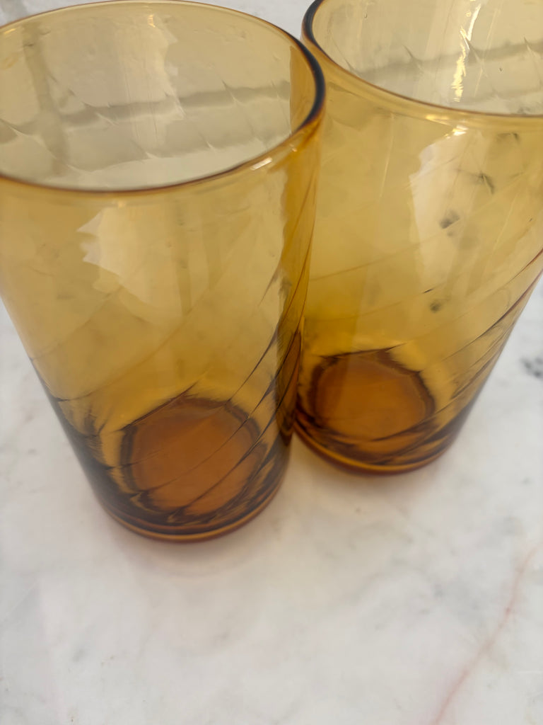 Libbey Amber Diamond Tumbler Optic Swirl Glassware Set