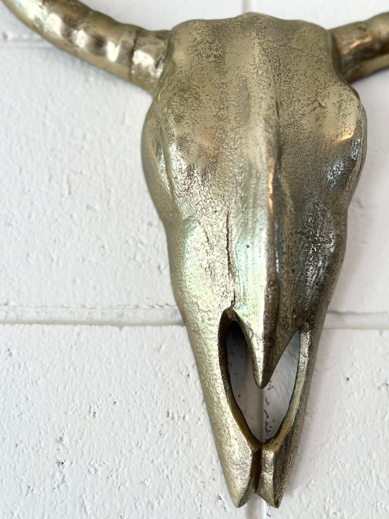 Western Longhorn Brass Skull Wall Hanging Decor