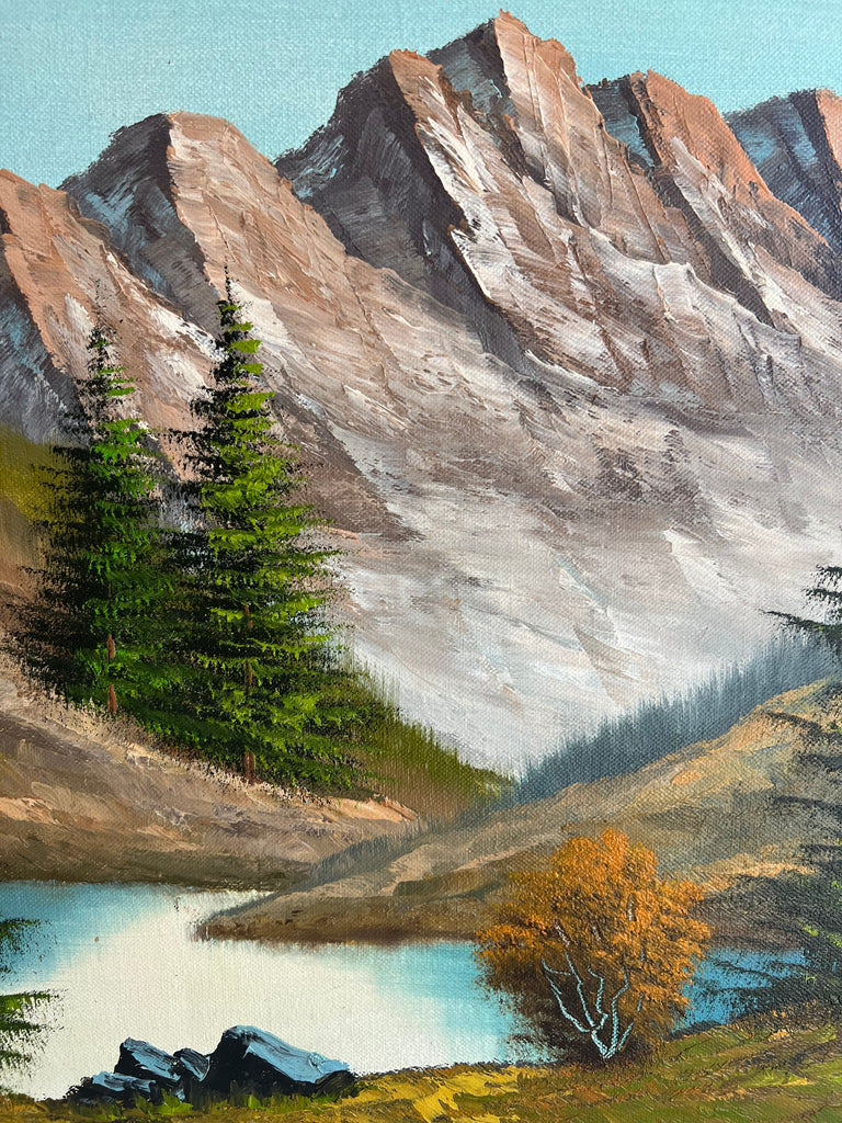 Framed Original Oil Painting Alpine Nature Scene “Mountains”