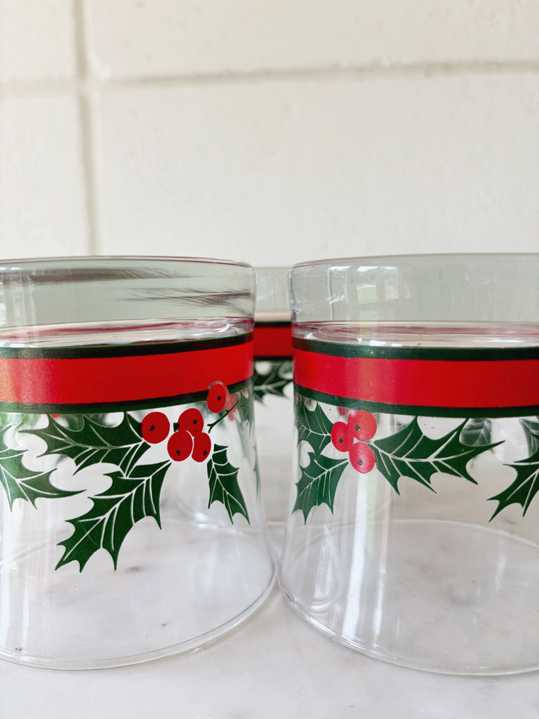 Vintage Libbey Holly and Berries Lowball Glassware Set of 4