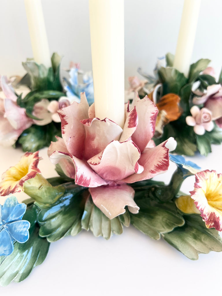 Vintage Italian Porcelain Candle Holder Set