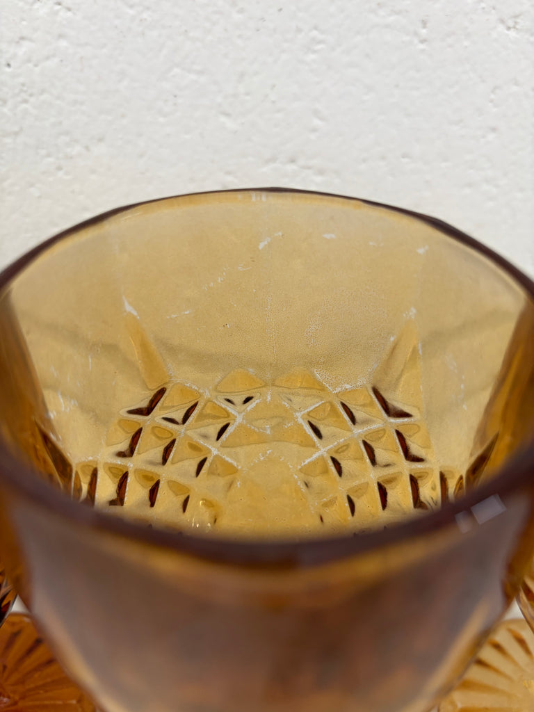 Vintage Diamond Point Goblet Glassware Set Amber