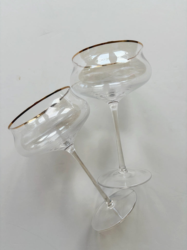 Vintage Inspired Fluted Coupe Gold Rim Glassware Set of 2