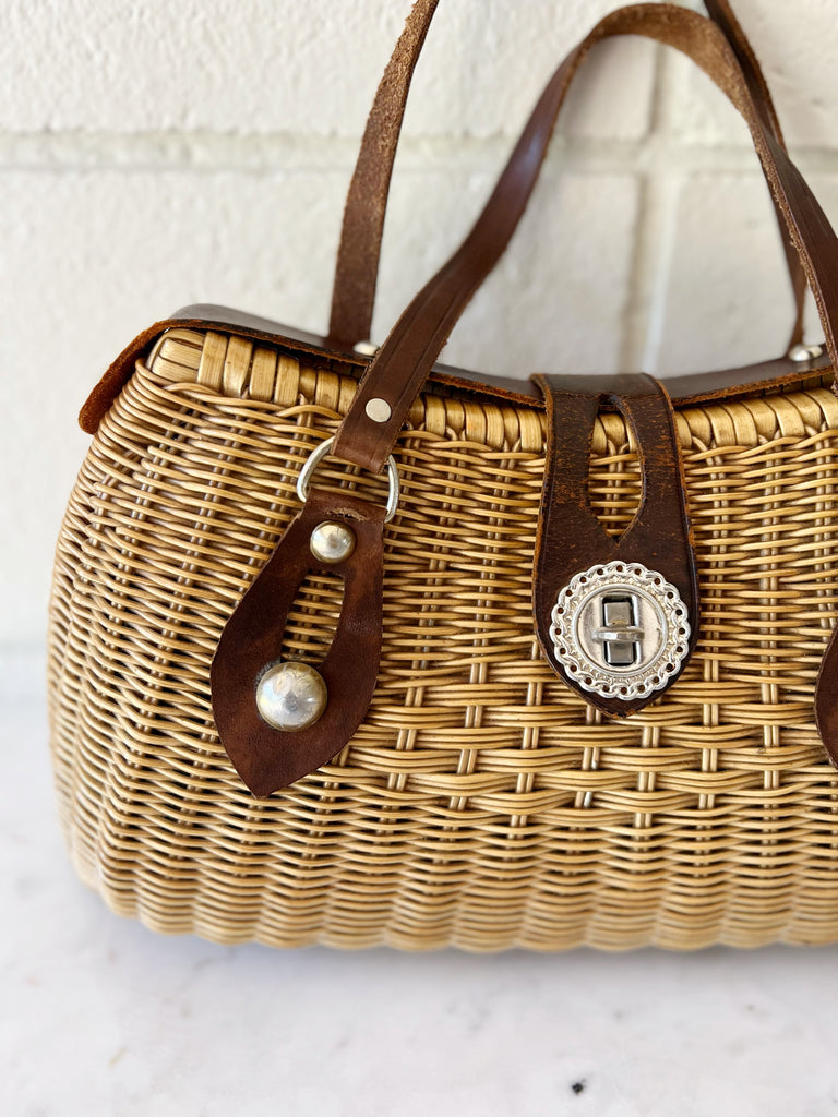 Studded woven purse with buckle