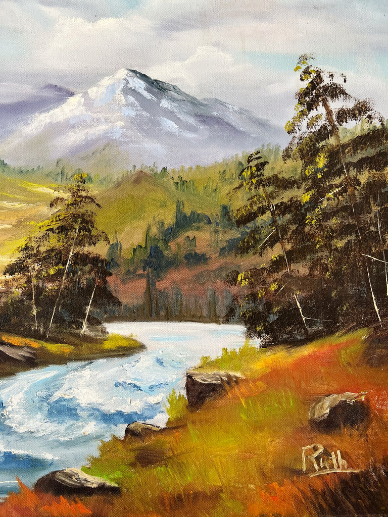Signed Original Painting Mountain Stream Canvas