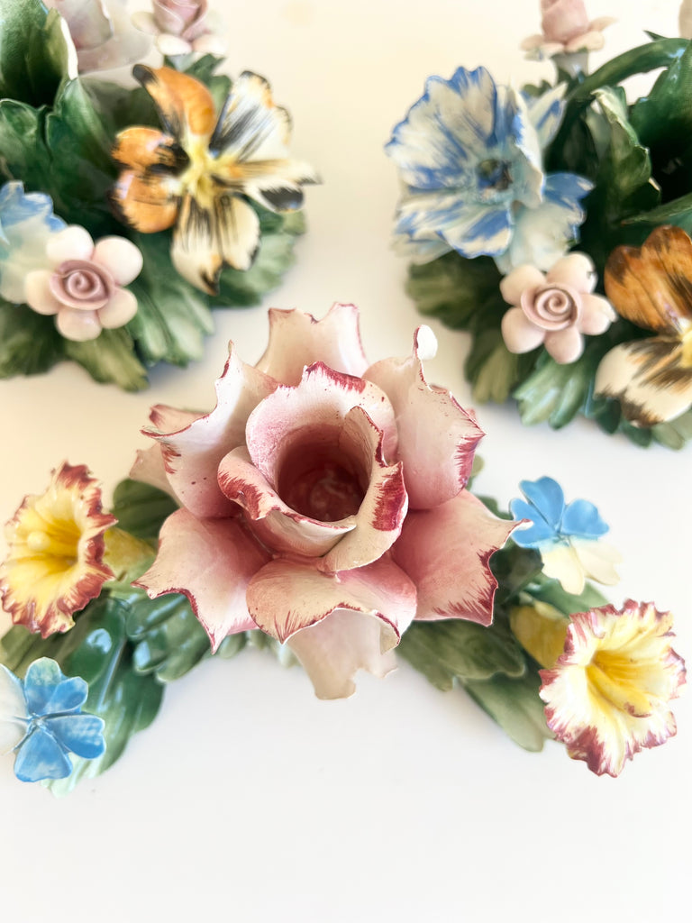 Vintage Italian Porcelain Candle Holder Set