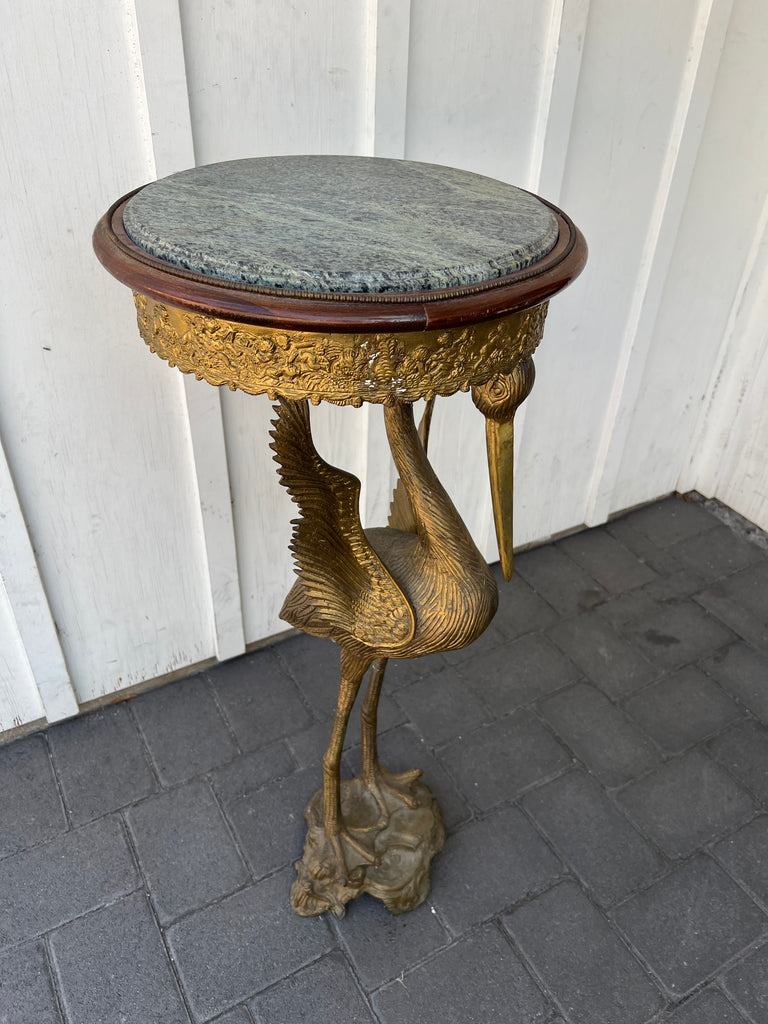 Vintage Bronze & Marble Crane Bird Pedestal Table