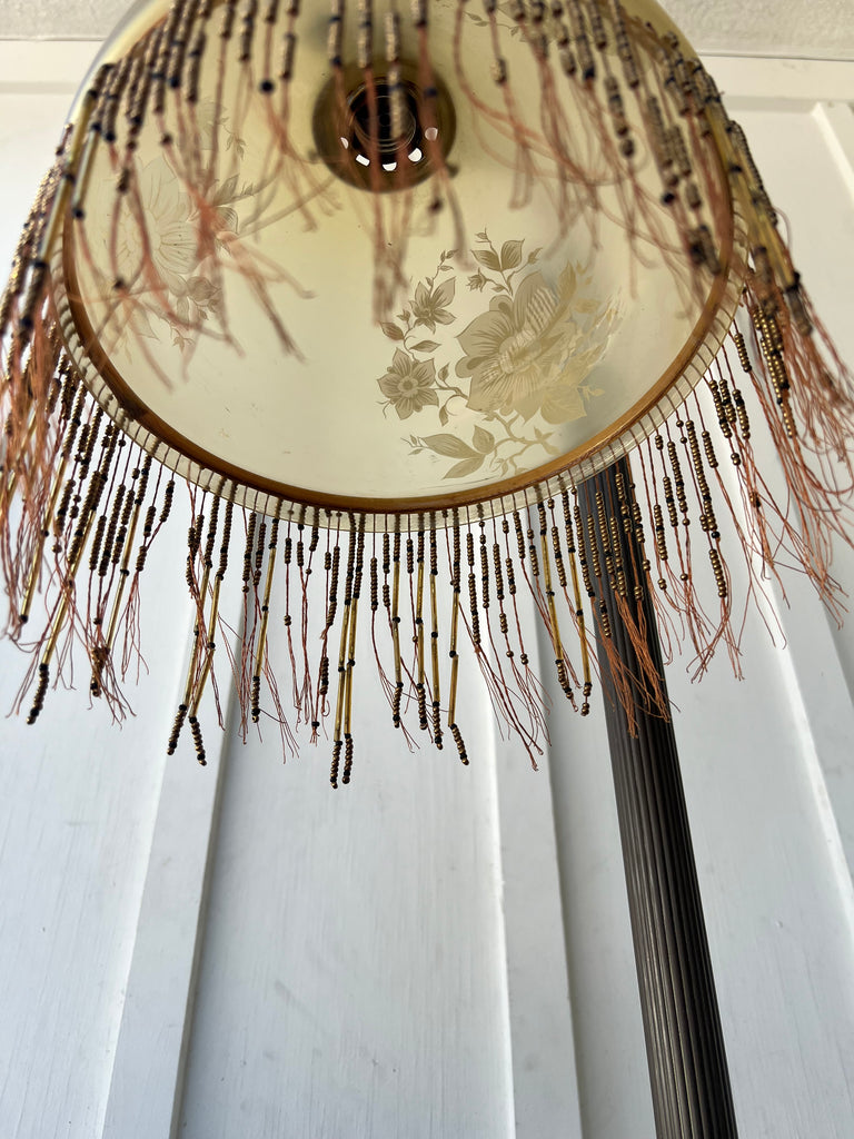 Antique Victorian Beaded Fringe Brass Floor Lamp