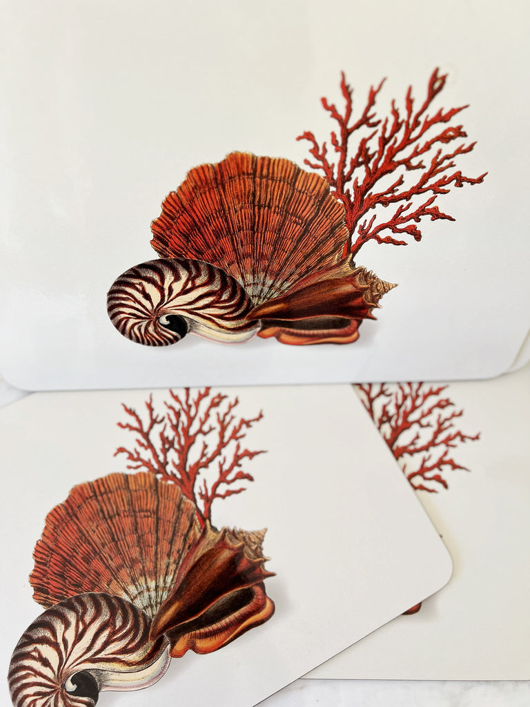 Seashell Coral Hardboard Placemats Set of 4