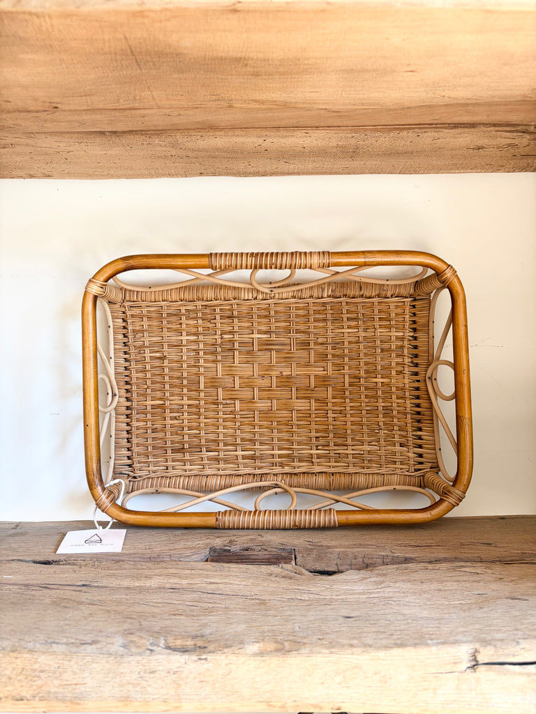 Vintage Bamboo Handwoven Rattan Basket Serving Tray