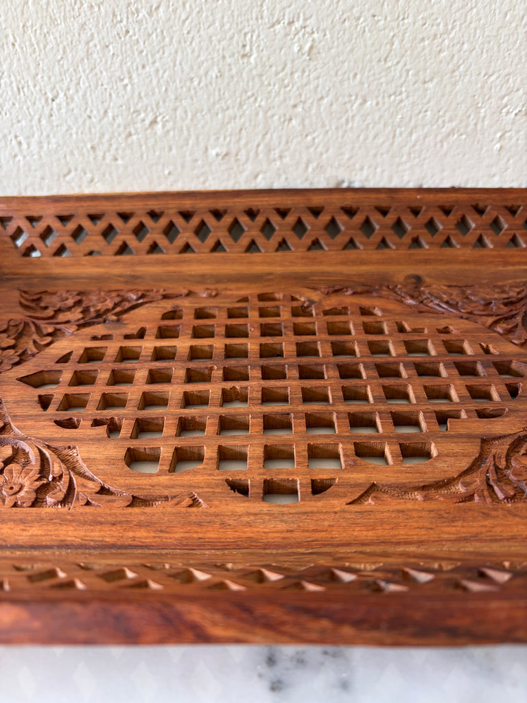 Hand Carved Wooden Cutwork Serving Tray