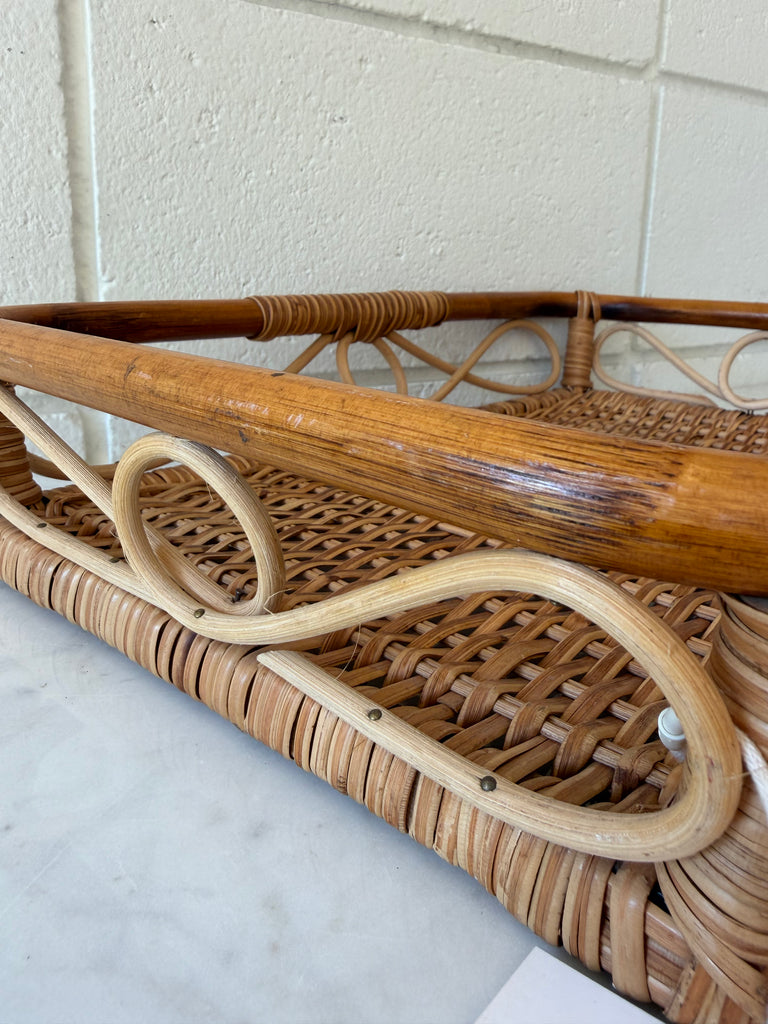 Vintage Bamboo Handwoven Rattan Basket Serving Tray