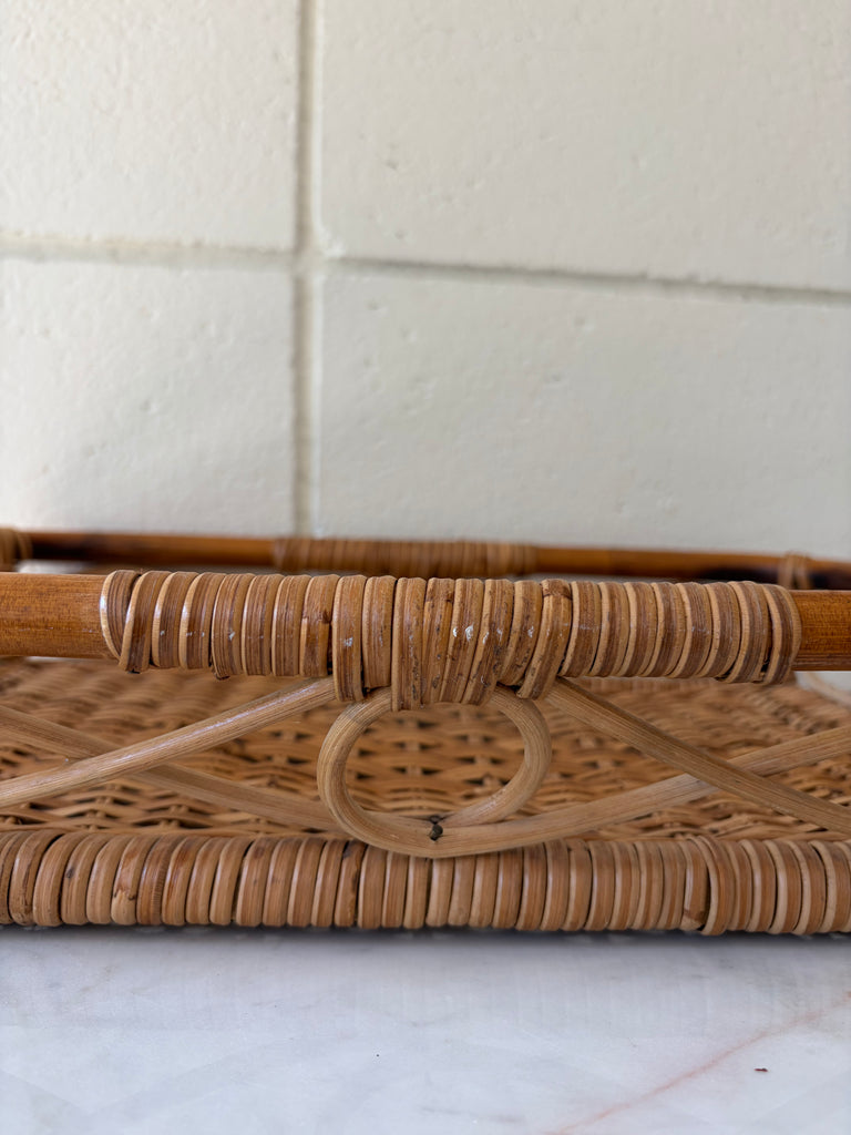 Vintage Bamboo Handwoven Rattan Basket Serving Tray
